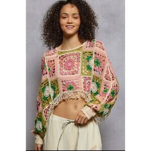 POL Multi Color Crochet Crop Size XS Small Medium